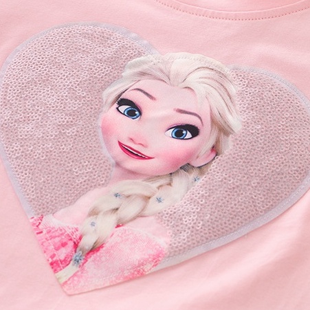 Dress Frozen Anak Perempuan Disney Elsa Anna Lengan Pendek Katun Motif Kartun Karakter Import