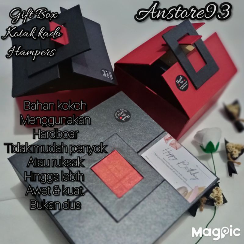 

Box/ hampers/kotak kado ukuran 20x20x8 free kartu ucapan dan pita