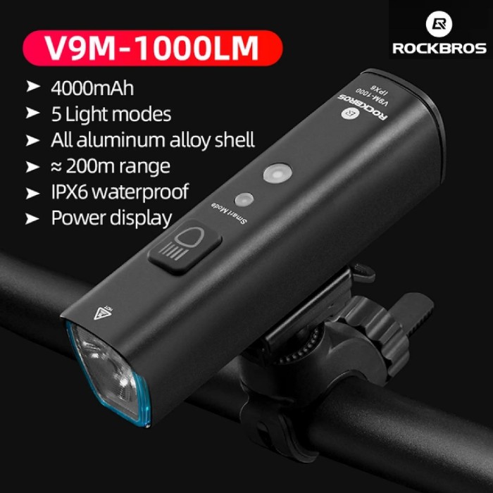  Lampu Sepeda Rockbros  1000 Lumen Smart Vibration 5 Mode 