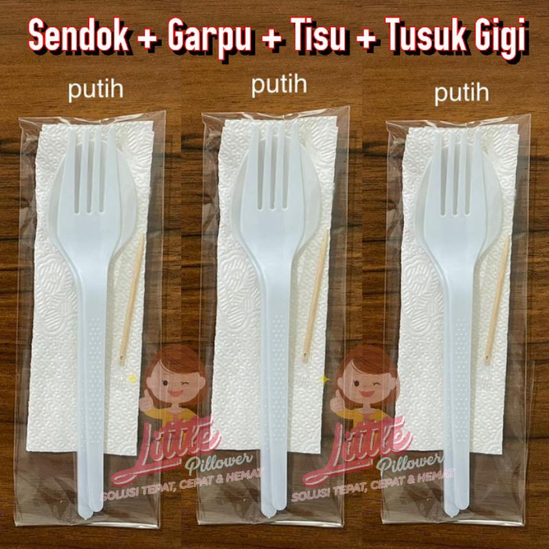 (SENDOK CATERING SET PUTIH) 1set SENDOK GARPU TISU TUSUK GIGI Terlengkap Kualitas Super