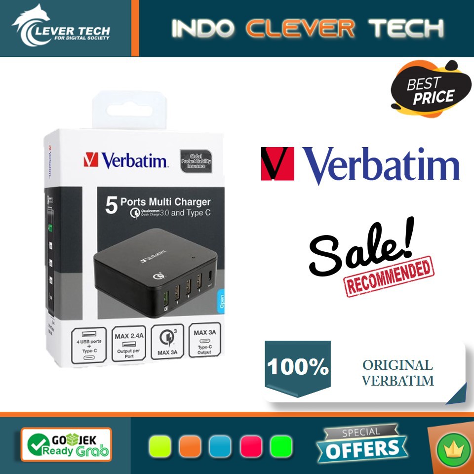 Verbatim 5-port Multi Charger with QC 3.0 &amp; Type-C 65396