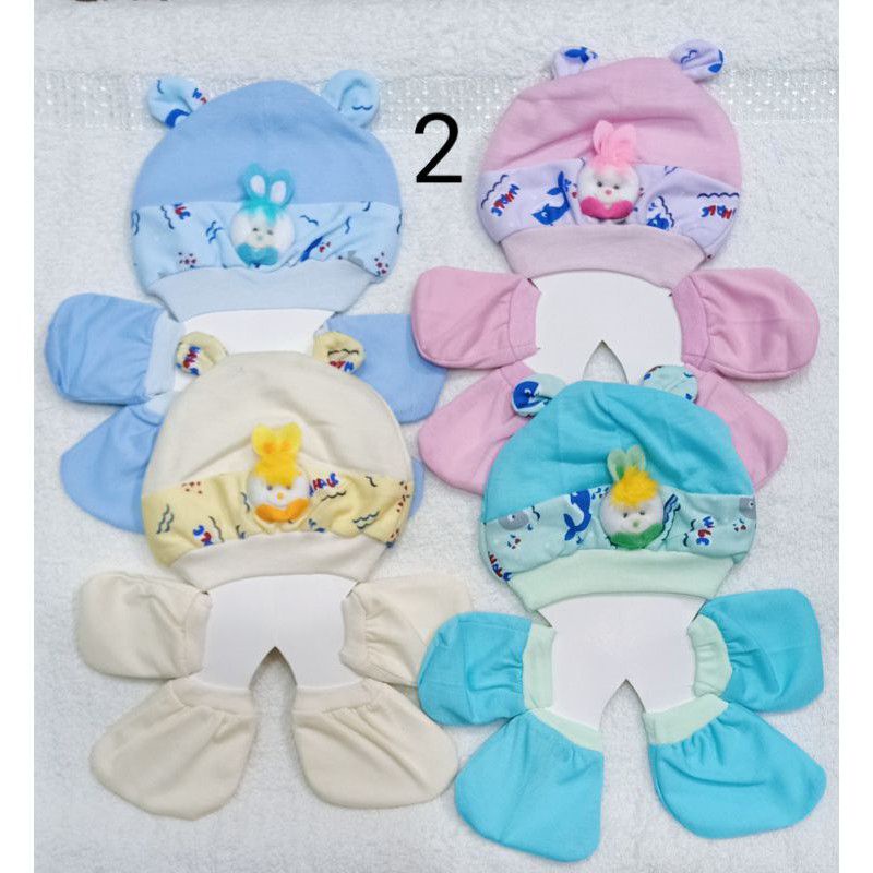 1 set sarung tangan kaos kaki bayi dan topi bayi / set topi+kaos kaki+sarung tangan