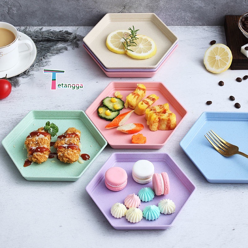 Piring Makanan Buah Warna Warni Bahan / PIRING PLASTIK MAKAN BENTUK SEGI ENAM