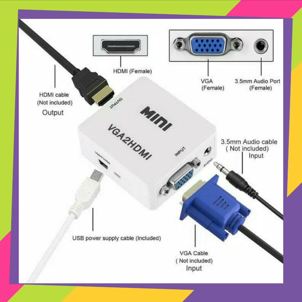 KABEL VGA TO HDMI LAPTOP TO MONITOR LCD / LED (Bagus dan Murah) VGA TO HDMI 1.5m