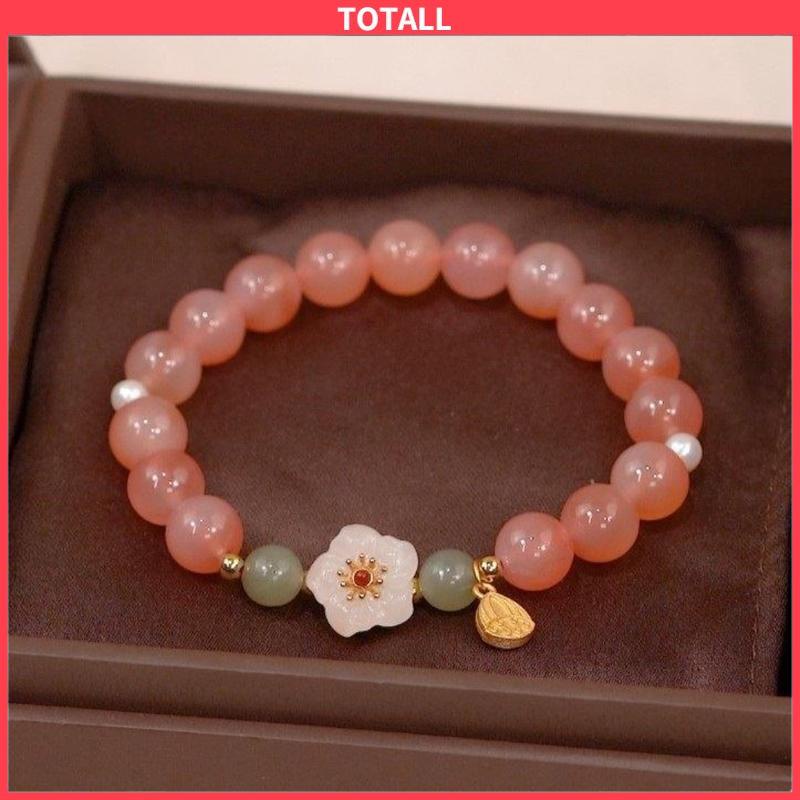 COD Jade Bead Gelang Kecil Peach Blossom Woven Perempuan Desain Niche Mahasiswa Pacar Hadiah-Totall