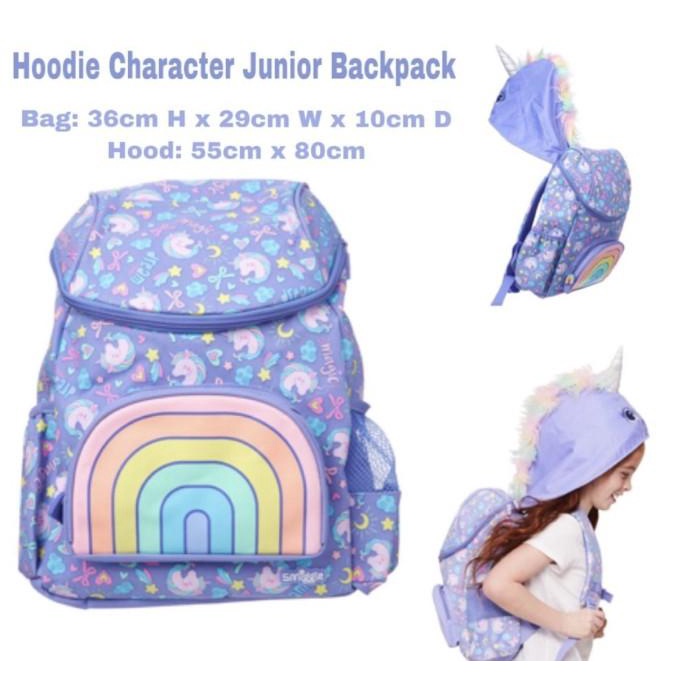 Smiggle Backpack Junior Hoodie Unicorn Ungu Tas Anak Tk Sd Original