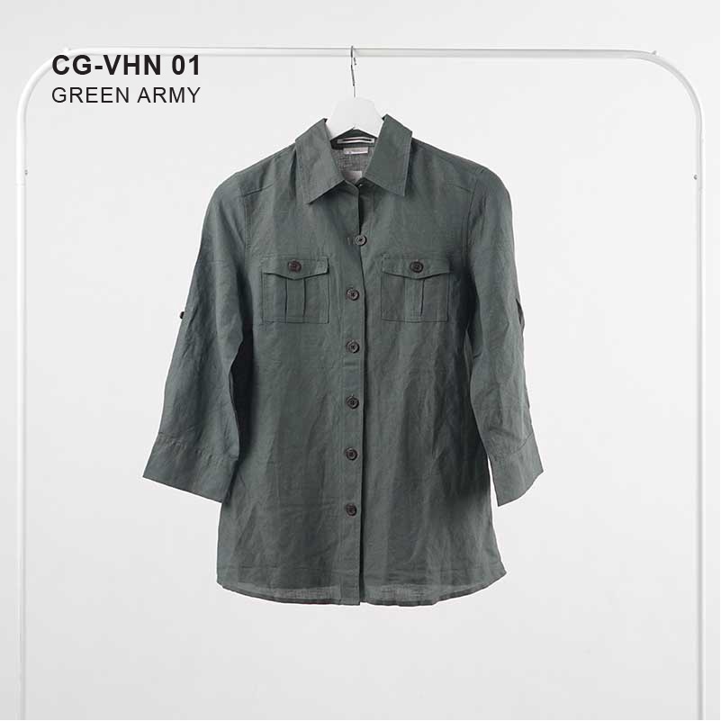 Kemeja Wanita Linen Quarter Sleeve Full Kancing Ada Kantong Depan-2