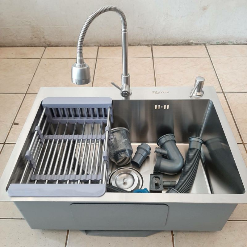 Paket Kitchen Sink Thsink 6045 Kran Fleksibel / Bak Cuci Piring Thsink 6045 / Wastafel Model Bolzano