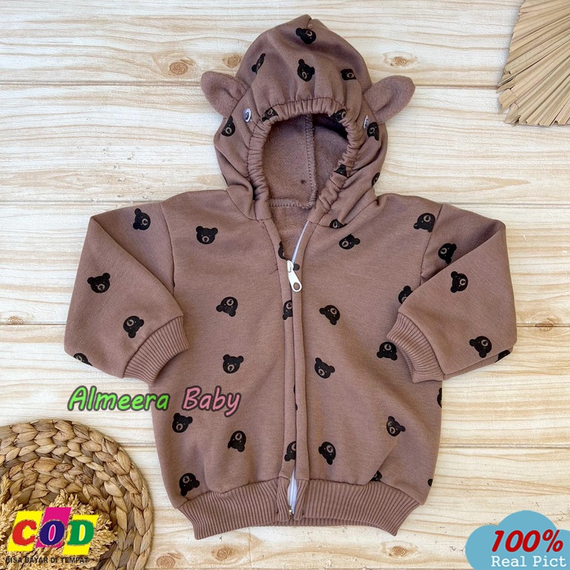 Jaket Bayi Bahan Sweater Mantel Bayi Hangat Kupluk Kuping Anak Usia 0-6 Bulan Almeera Baby And Kids