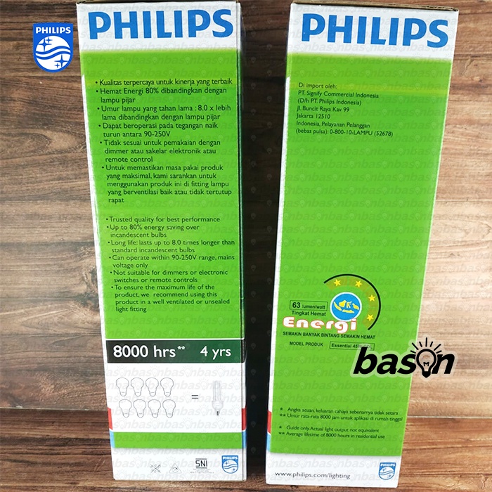 PHILIPS ESSENTIAL 4U 45W E27 - 6500K / Putih - Lampu Hemat Energi