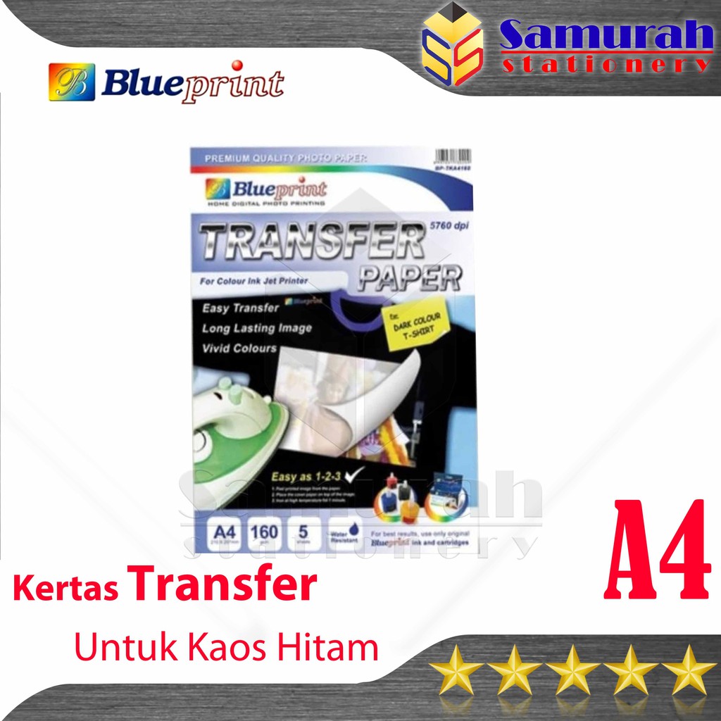 

Kertas Transfer Paper Blueprint A4 160 Gsm / Sablon Kaos Warna Hitam BP - TKA4160