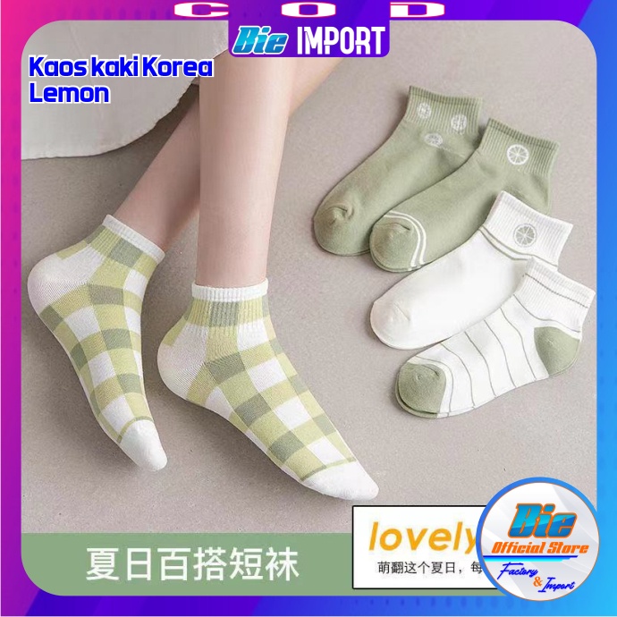 Kaos Kaki Korea Wanita Motif Lemon Impor Best Seller