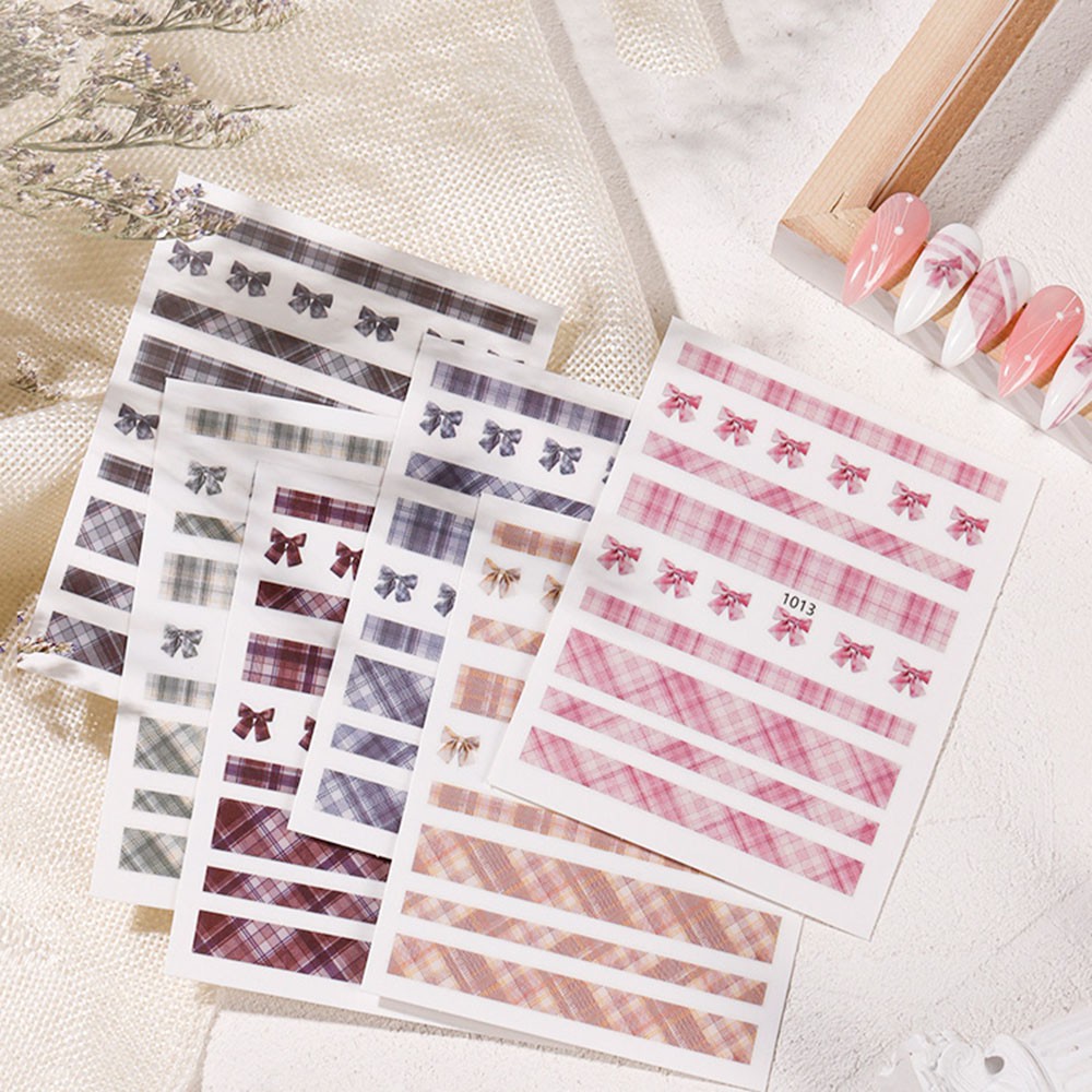 ELEGANT Colorful 3D Nail Art Decoration Charm DIY Nail Art Plaid Series Nail Sticker Scottish Style Slider Decal Self Adhesive Simple Manicure Tool