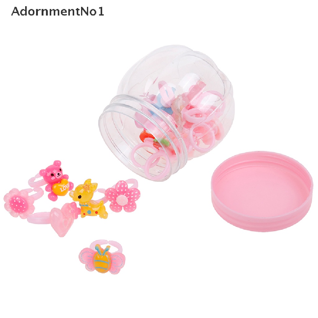 (AdornmentNo1) 20pcs / Set Cincin resin Aneka Bentuk Dengan Kotak Penyimpanan Untuk Anak Perempuan