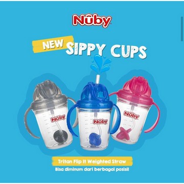 Nuby Active Sipeez Flip N' Sip Tritan 360° 8oz 240ml/botol pipet sedotan