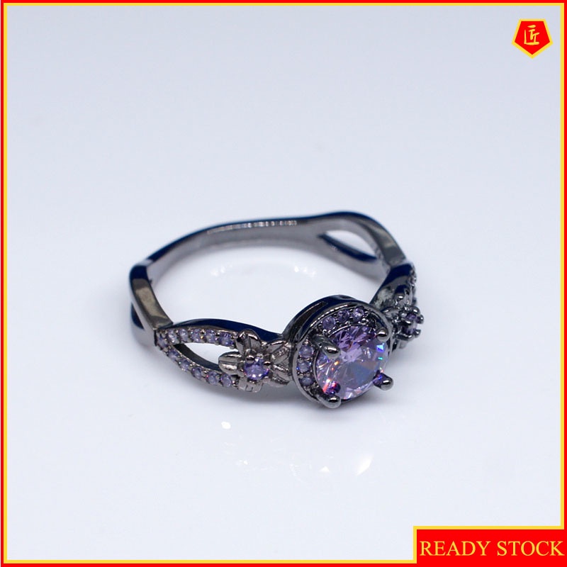 [Ready Stock]Purple Diamond Black Gold Ring Female Creative Personality