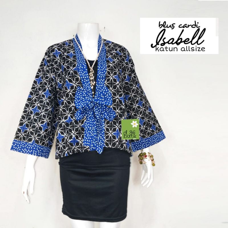 Blus cardi katun halus Isabell tali Baju Batik Wanita remaja ABG Atasan lengan panjang lebar kimono Kasual kerja lapisan luar Modern Katun