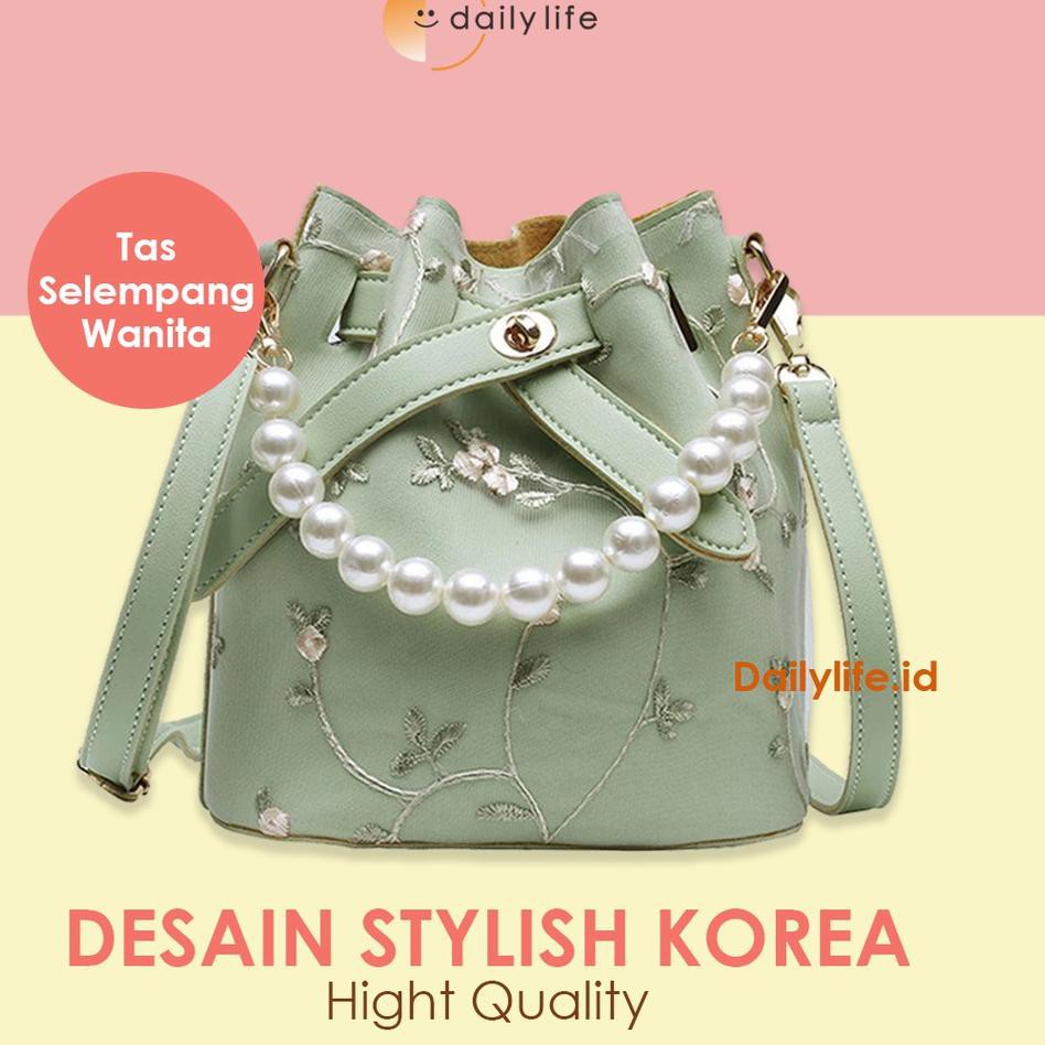 ➴ Tas Selempang Wanita Mutiara Import Multifungsi Warna Hijau Hitam Putih -WSB-MUTIARA- Dailylife.i