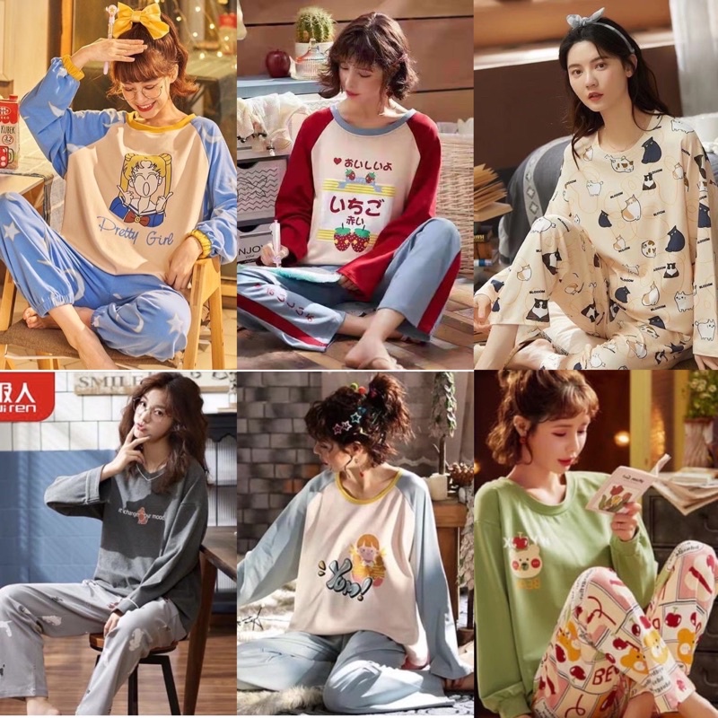 piyama set lengan panjang piyama kaos import piyama wanita grosir piyama import