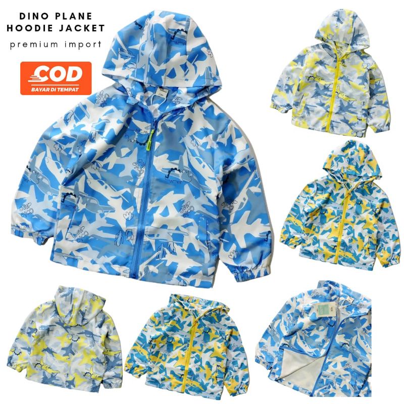 Jaket Parasut Anak Laki Laki Import Model Hoodie Motif Dino Bahan Waterproof Usia 4 10 Tahun