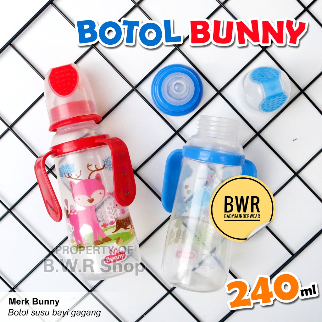 Botol Gagang Bunny 250ml BESAR / Botol Susu Bayi BPA Free DB 4801 | Bwr IX