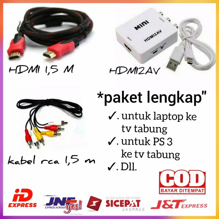 PAKET SAMBUNGAN DARI LAPTOP UNTUK KE TV TABUNG HDMI TO RCA KABEL HDMI