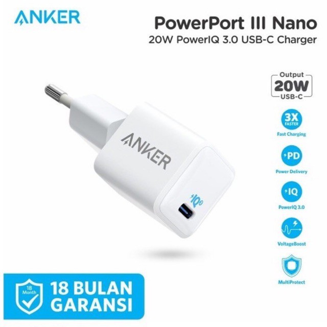 ANKER KEPALA CHARGER IPHONE 12 20W FAST CHARGING PORT TYPE C makassar ready stock murah original