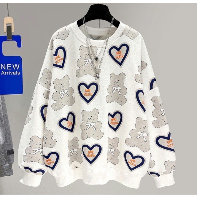 Sweater Lucu Wanita Morin Love Bear - Sweatshirt Oversize Terbaru - Bahan Fleece