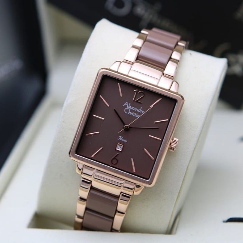 Jam Tangan Alexander Christie Wanita Brown Rosegold ac2917 Original