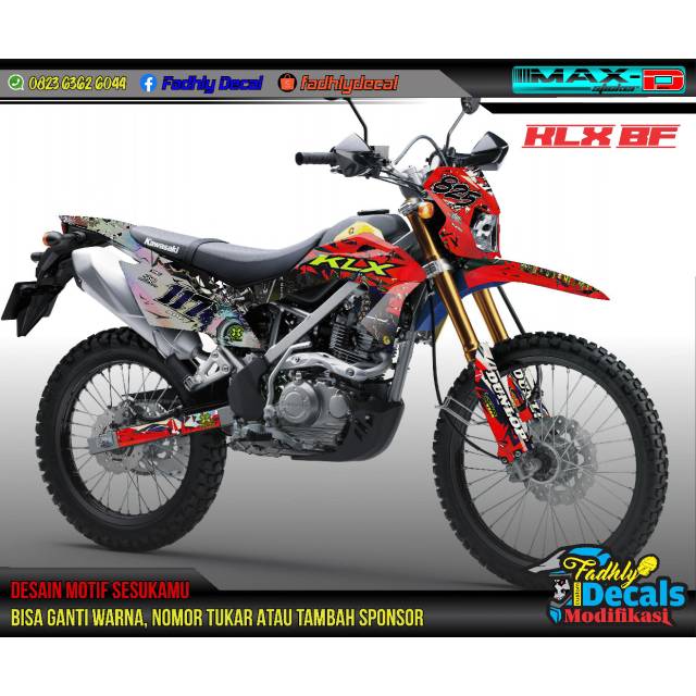 Decal klx chrome pelangi merah biru orange stabili