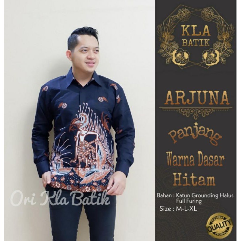 Kemeja Batik Lengan Panjang Pria ARJUNA PANJANG Warna Dasar Hitam Bahan Katun Halus Full Furing