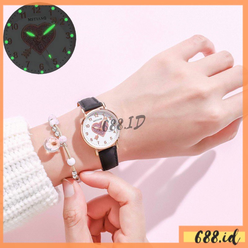 Jam Tangan Glow In The Dark Quartz Casual Strap Kulit PU Glow In The Dark Untuk Wanita Impor Murah Model Terbaru JT 18