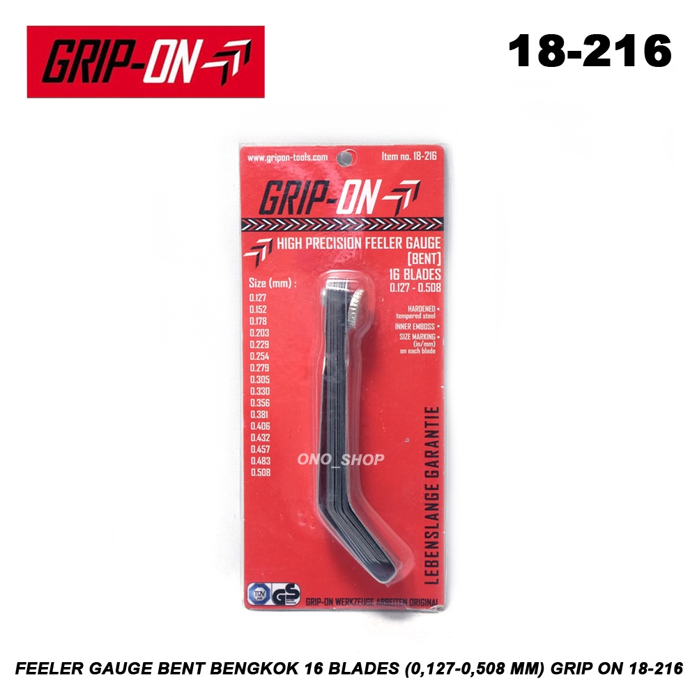 Feeler Gauge Bent Bengkok 16 blades (0,127-0,508 mm) Grip-On 18-216
