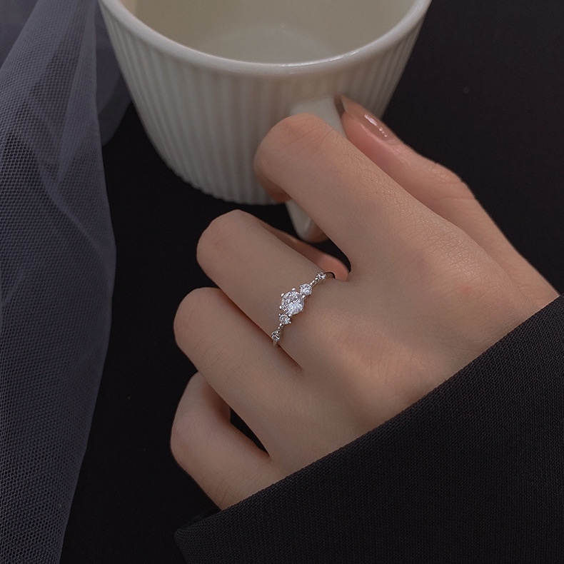 Korean Version of Hot-selling Single Row Full Diamond Opening Adjustable Ring Ins Classic Diamond Engagement Ring Angel Wing Girl Jewelry Gift