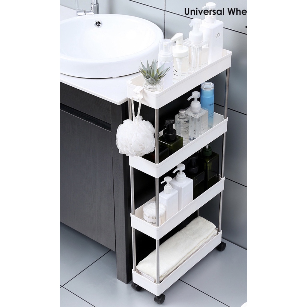 RAK KERANJANG SLIM SS 4 RAK BUMBU DAPUR RAK BUKU RAK PLASTIK MURAH RAK SUSUN 4 KERANJANG SUSUN