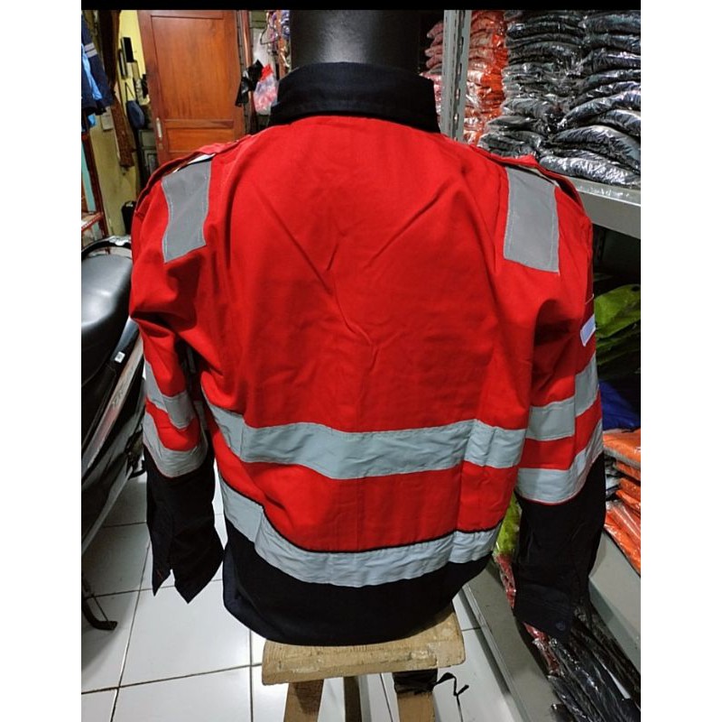 RESLETING DAN KANCING SERAGAM SAFETY MERAH DONGKER DOBLE SCOTLIGT