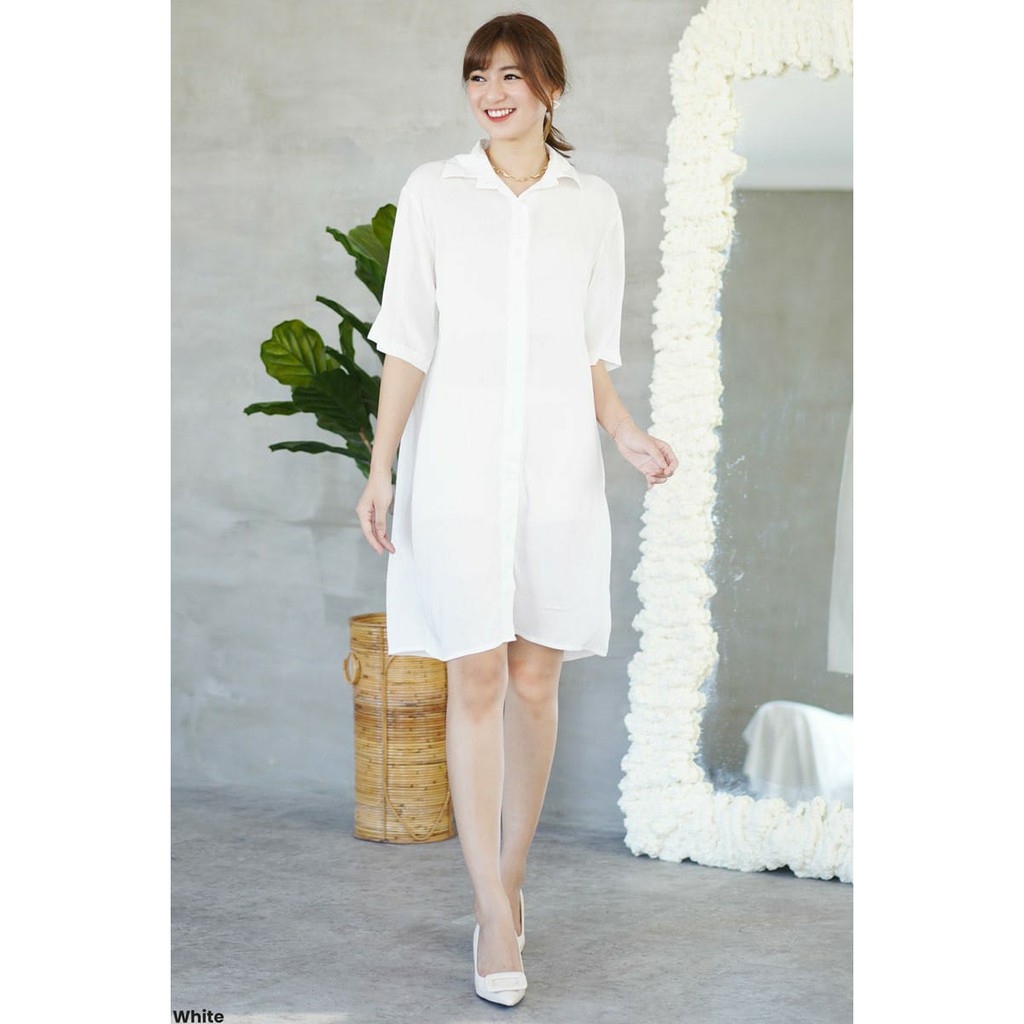 Boxy Crinkle Shrit Dress Casual Dres Wanita