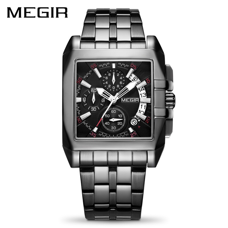 MEGIR 2018 Jam Tangan Pria Analog Chronograph Tali Stainless Luminous MGOS