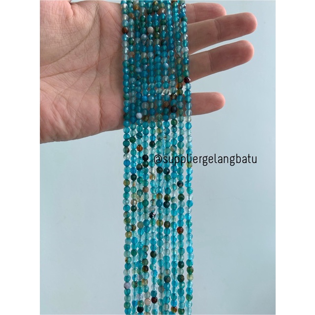 batu aquamarine serat FACETED BEADS 4mm cutting bahan gelang kalung