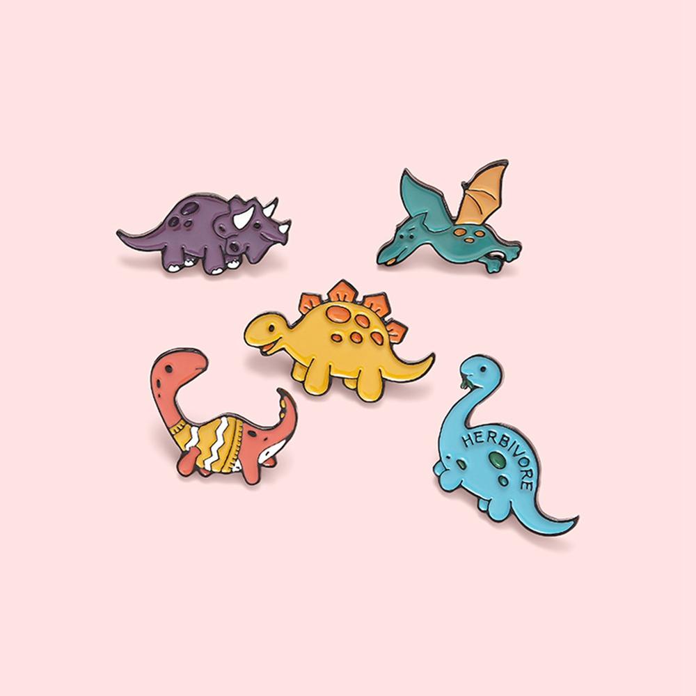 R-bunga Kartun Bros Hewan Lucu Bros Lencana Logam Dinosaurus