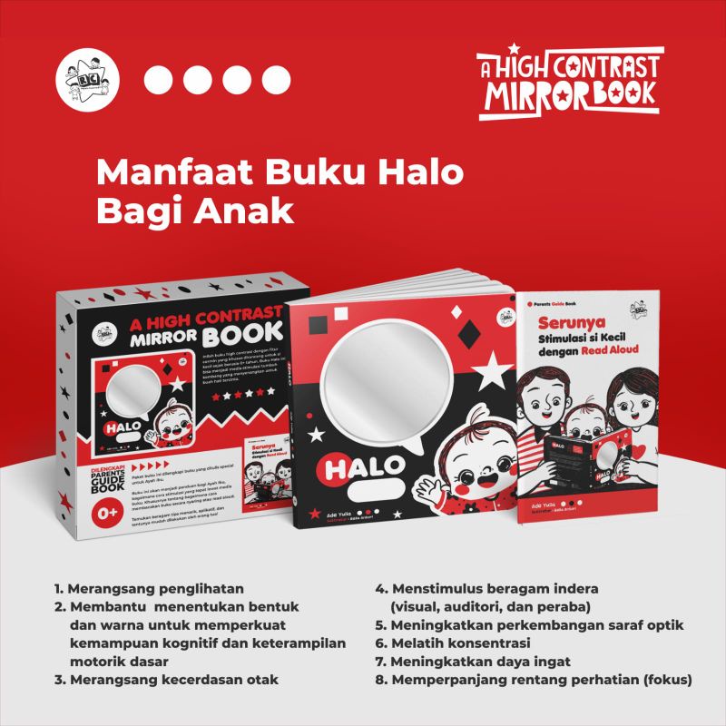 Halo Buku High Contrast Dengan Cermin Boardbook Bayi