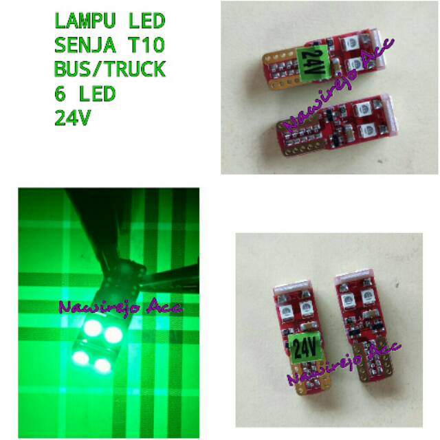 Bohlam Lampu LED Senja T10 Bus Dan Truck 24V HIJAU