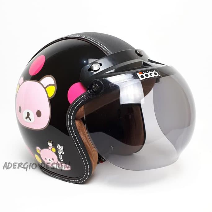 ❤️ BISA DITAWAR HELM RETRO CEWEK SNI❤️ HELM BOGO KACA BOGO ORI KARAKTER RILAKKUMA PP HITAM
