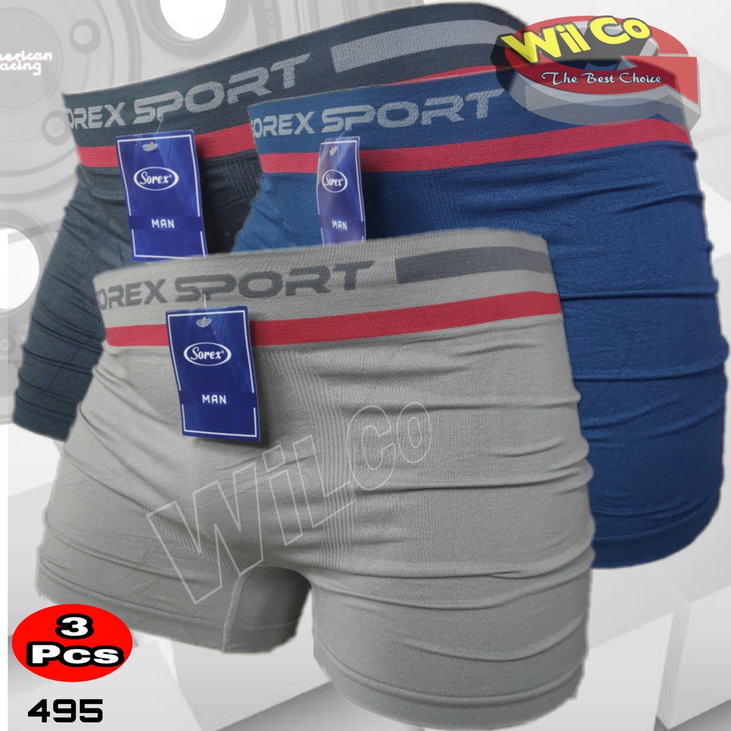 K495T - (HARGA PER 3 Pcs) CELANA DALAM BOXER PRIA PREMIUM SOREX SIZE (M-L) - (XL-XXL)