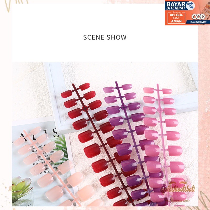 KUKU PALSU 24PCS FALSE NAIL ART TIPS GLOSSY 6 WARNA OVAL PENDEK FULL COVER NAIL TIP