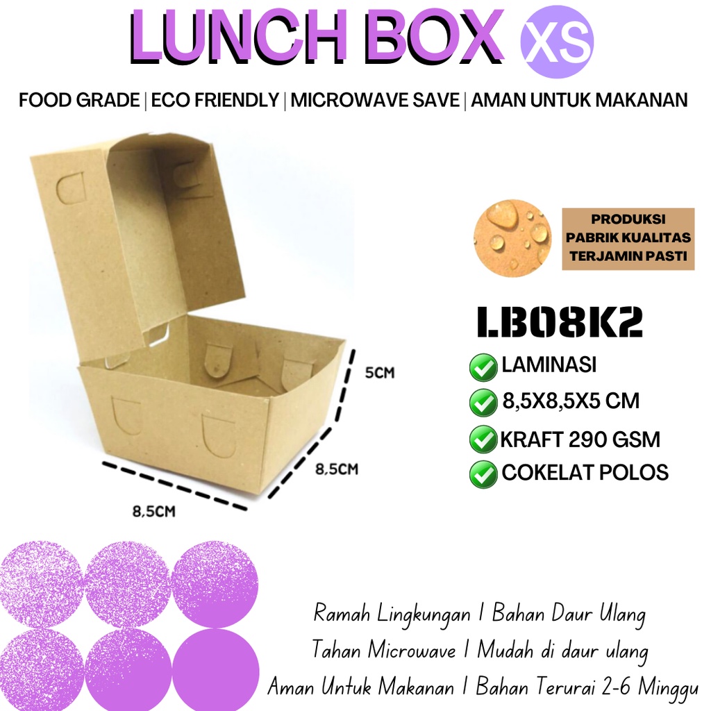 Paper Lunch Box XS Lunch Box Size XS Lunchbox (LB8K2-8.5x8.5x5 Cm)