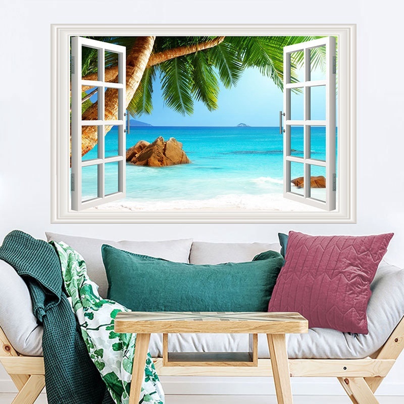 60x90cm Creative Oil-proof Self-adhesive Three-dimensional Fake Window Wall Sticker for Kitchen Decor