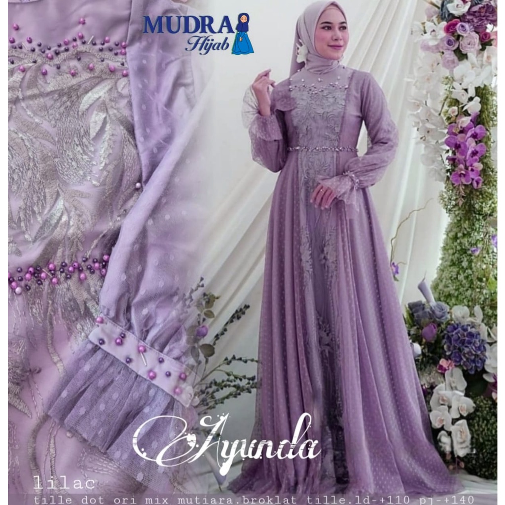 AYUNDA DRESS, CANTIK MEWAH DAN ANGGUN ORIGINAL MUDRA HIJAB BAHAN BROKAT CORNELY MIX TILE DOT IMPORT 