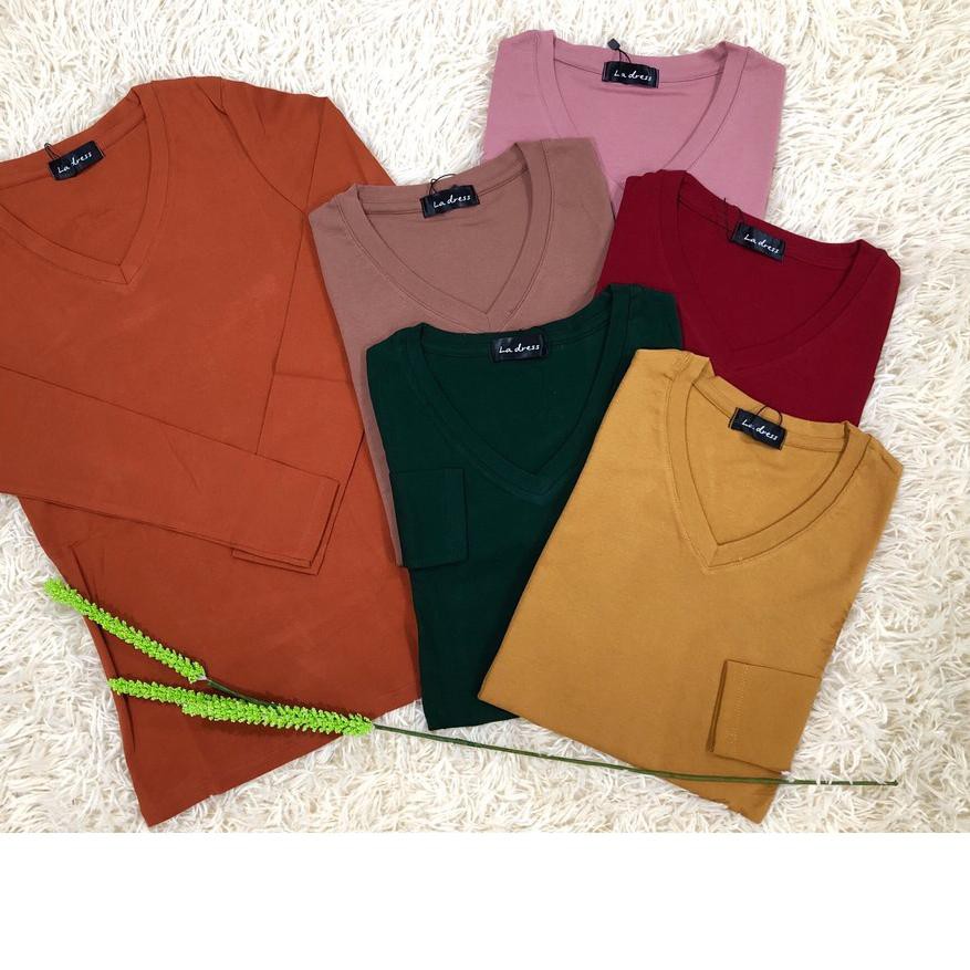 Terbaru - (LA DRESS) Kaos Lengan Panjang Kerah Vneck ( ORIGINAL & Import Bangkok)