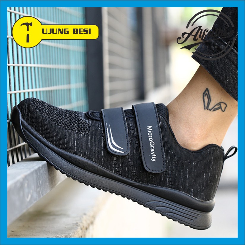 AlFathi Sepatu Safety Sneakers Sport New Hitam Tanpa Tali